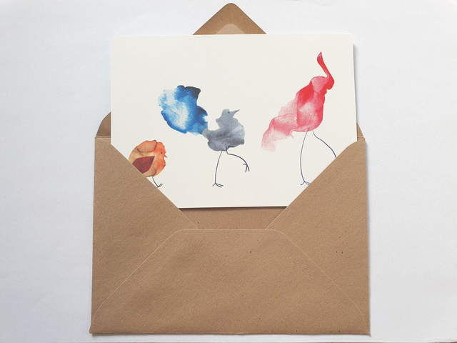 Bird Parade Watercolour Collage Postcard 