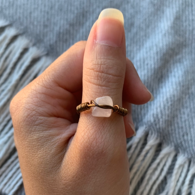 Bague Cuivre et Quartz Rose T54
