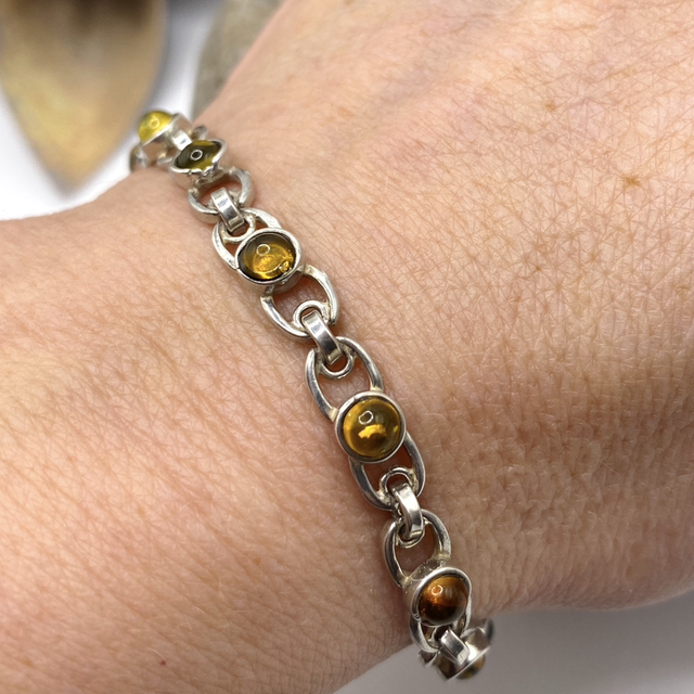 REFURBISHED Yellow Gemstones Sterling Silver Link Bracelet