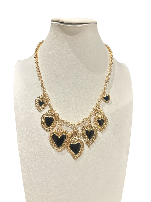 7 cuori nero gold - collana lunga