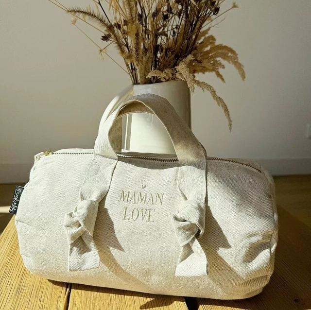  Mini Sac Polochon XXS - Coton - Brodé Maman Love ou Trousse 