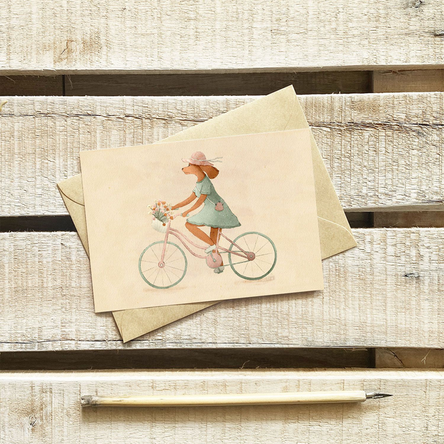 Carte Chien à vélo | Enveloppe kraft | A6 