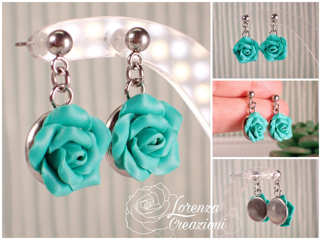 Orecchini pendenti rose verde acqua