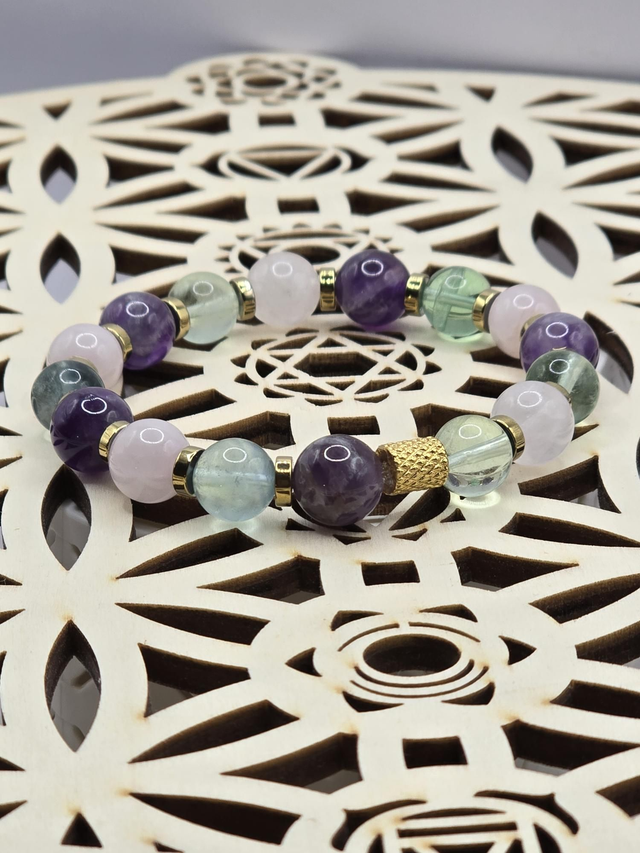 Bracelet Fluorite, Améthyste, Quartz rose 1 cm