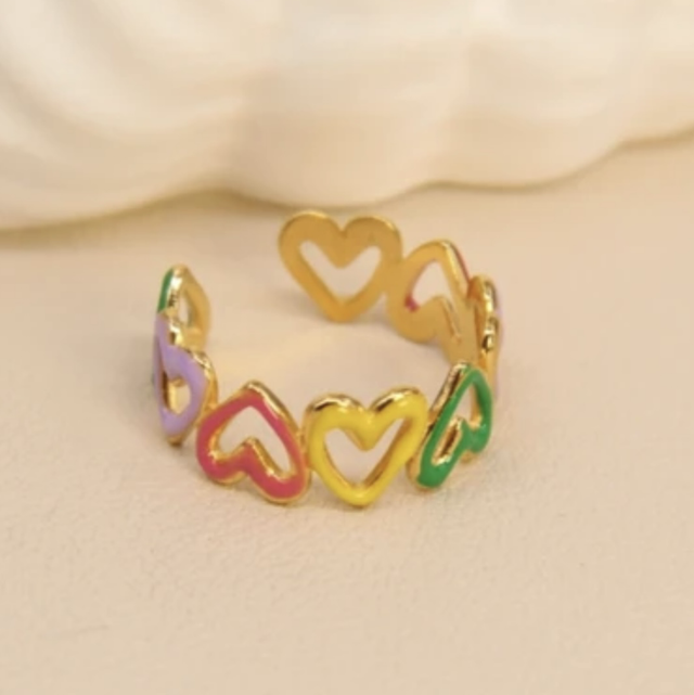 Bague cœur multicolore 