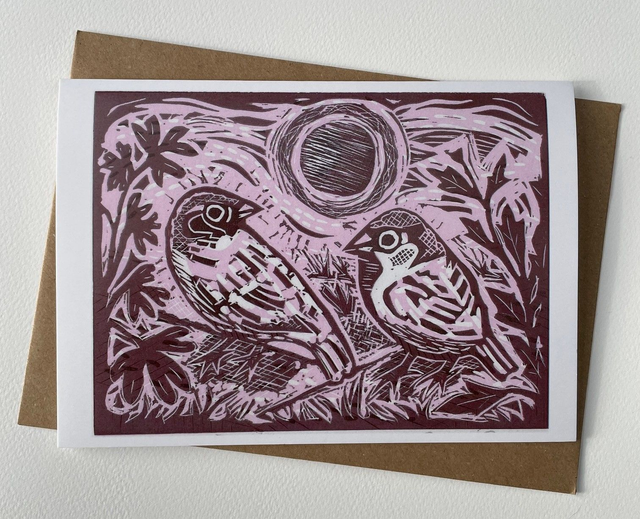 Rosy sparrows, greetings card