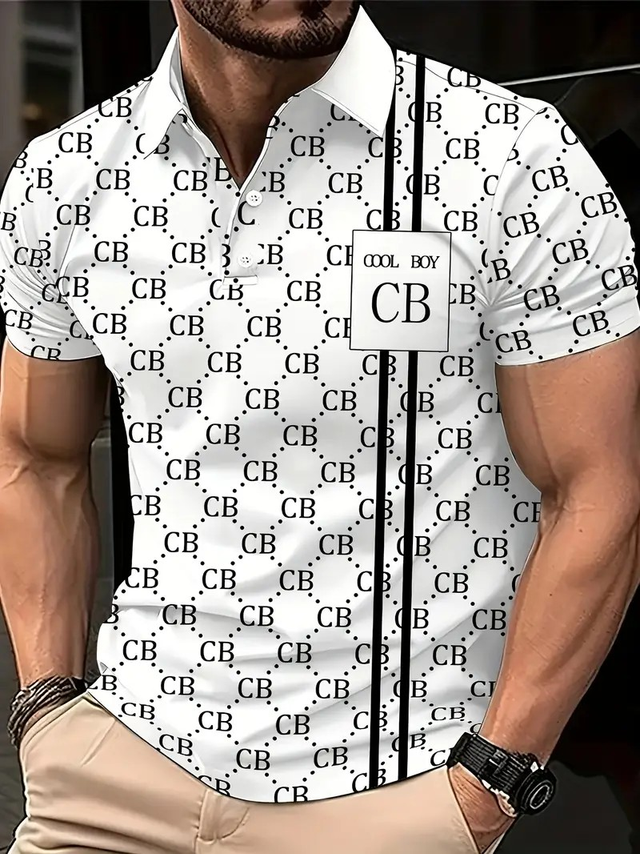 Men's Casual Short-Sleeve Shirt with 3D Geometric Print