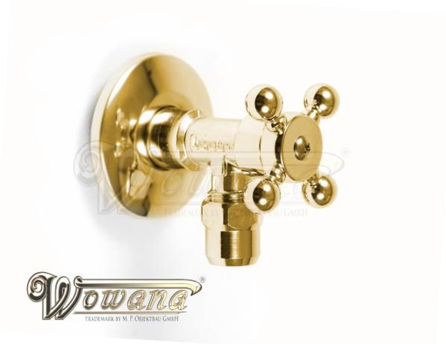 Eckventil Kreuzgriff GOLD Retro 1/2" x 3/8" Altmessing Ital.Hersteller 