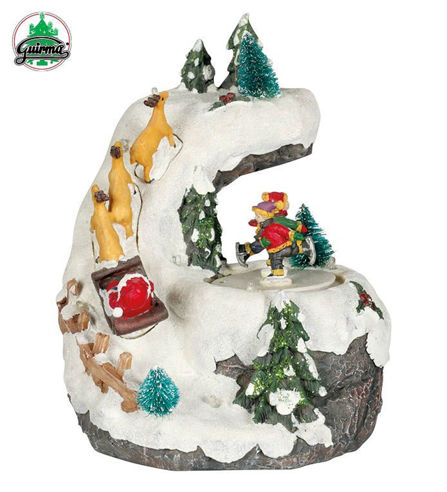 NATALE , CARILLON CON MOVIMENTO BABBO NATALE CON RENNE 