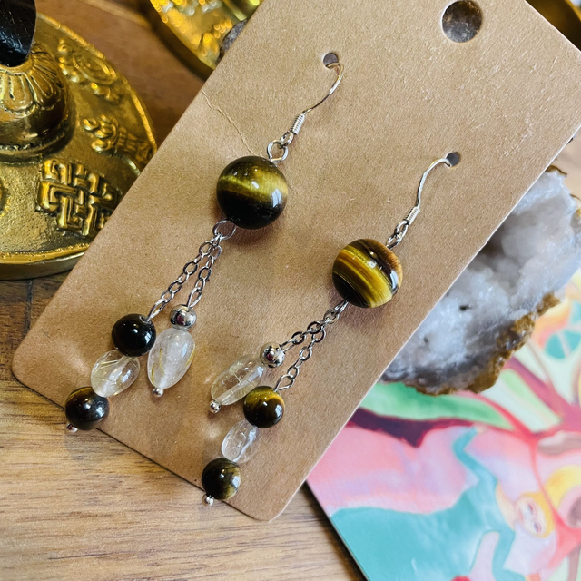 🍀🧘‍♀️Boucles d’oreilles en Oeil de tigre et Quartz rutile