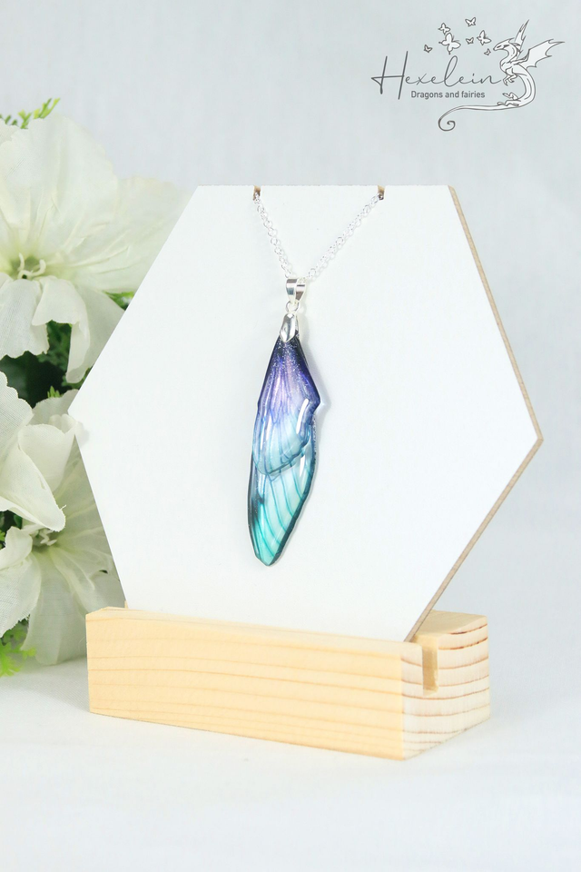 Lavender turquoise fairy wings pendant