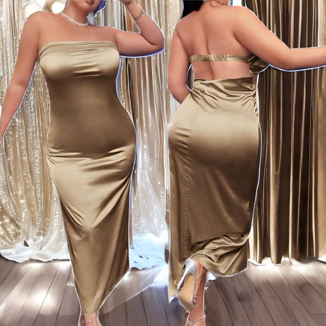 Robe Satinée Curvy « Cappuccino Gold