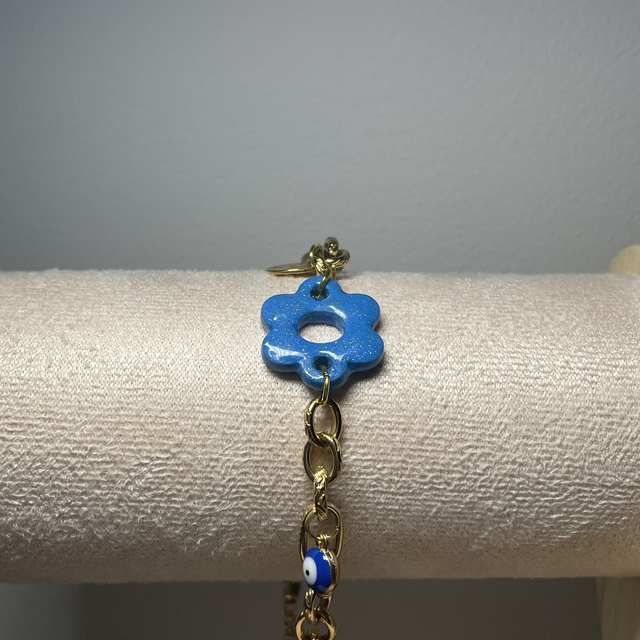 Bracelet Chaîne Épaisse Bleu Pailleté