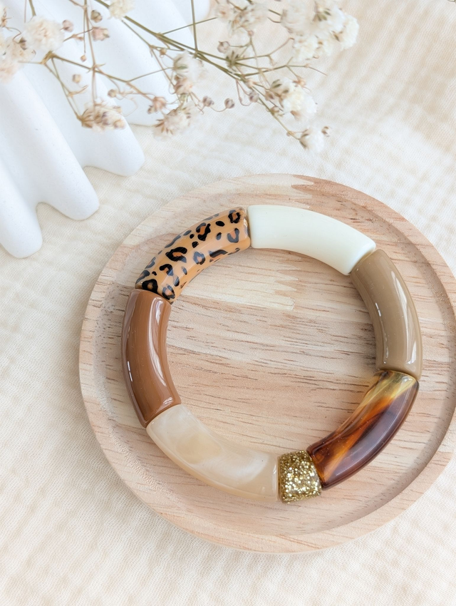 Bracelet jonc Mona marron léopard 