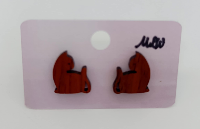 Puces d'oreilles en bois Chat