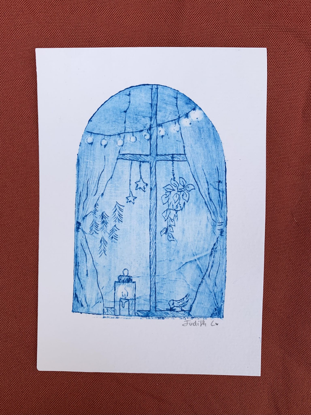 Gravure &quot;L&#039;oiseau à la fenêtre&quot;