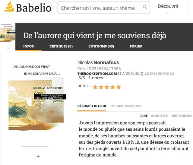 De l'aurore qui vient je me souviens déjà