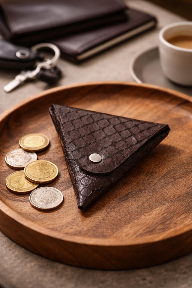 ✨️ PROMO ✨️ Porte-monnaie en cuir triangle  - Marron texturé 