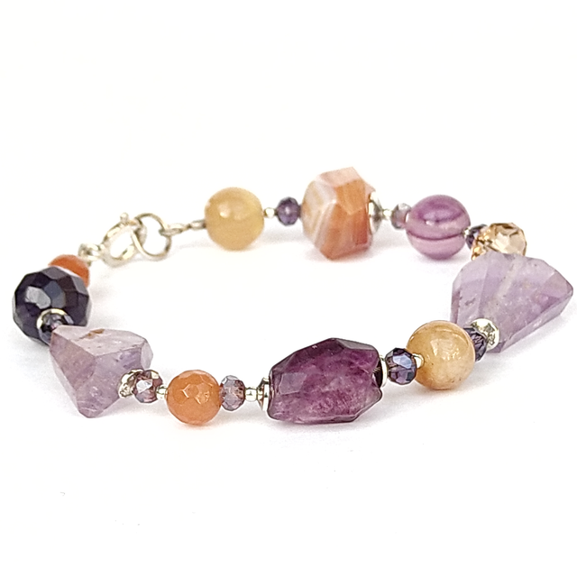 Mix armband paars met zilver