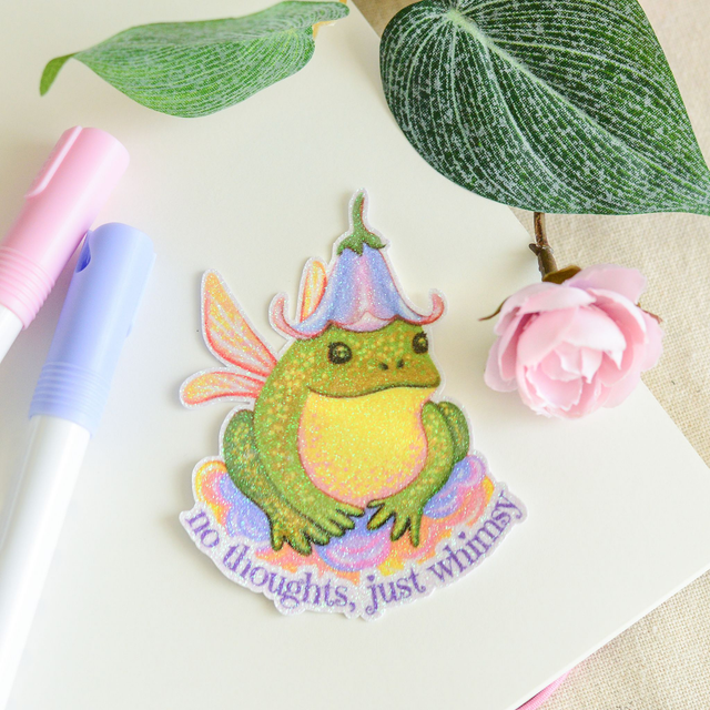 "No Thoughts, Just Whimsy" XL glitter vinyl sticker