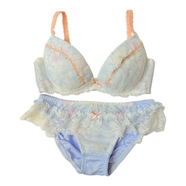 Light blue cloud design Japanese Bra + Underwear Set UK 32B 