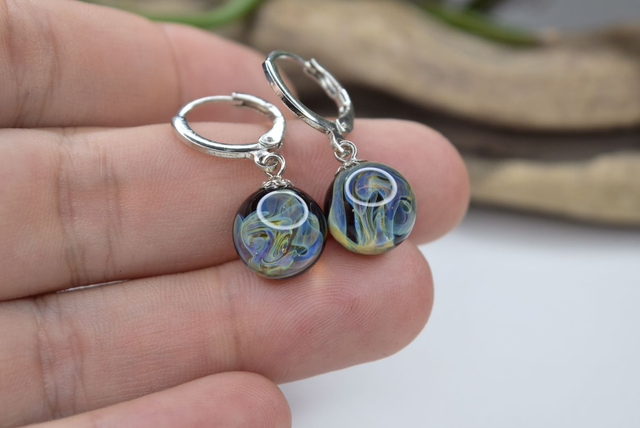 CRÉOLES NÉBULEUSE NOIRE MONTURE ARGENT