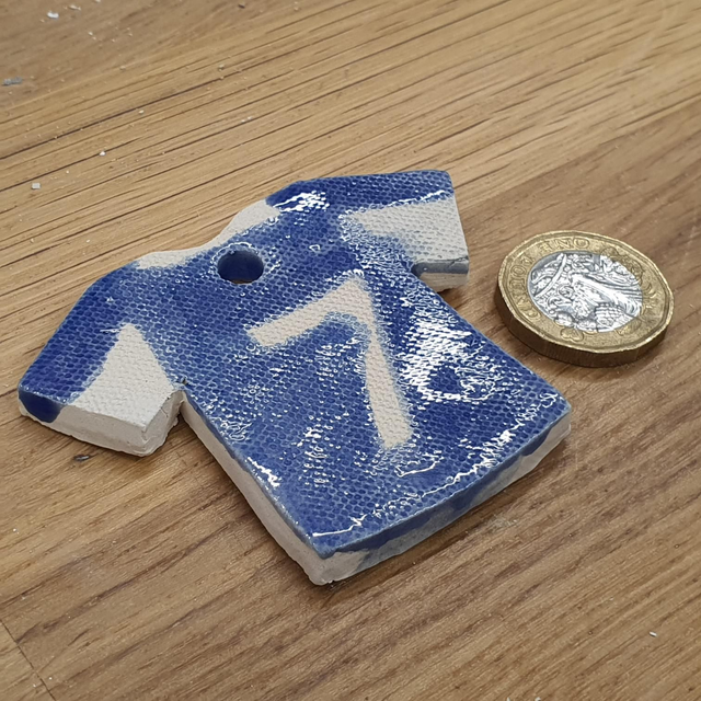 Blue and white football shirt #7 hanging decoration