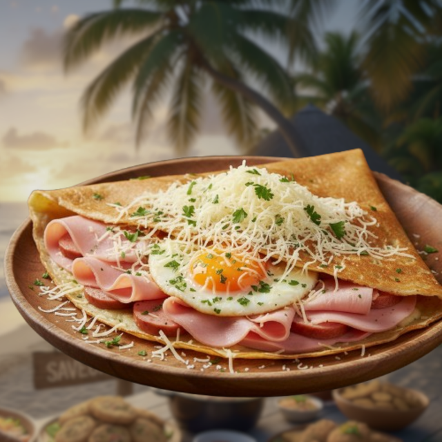 Crêpe C1 Complète : Œuf, Jambon de Poulet, Saucisse de Volaille, Fromage