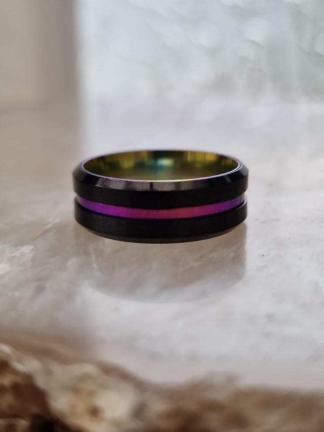 Bague Acier Inoxydable Noir Et Caméléon Multicolore