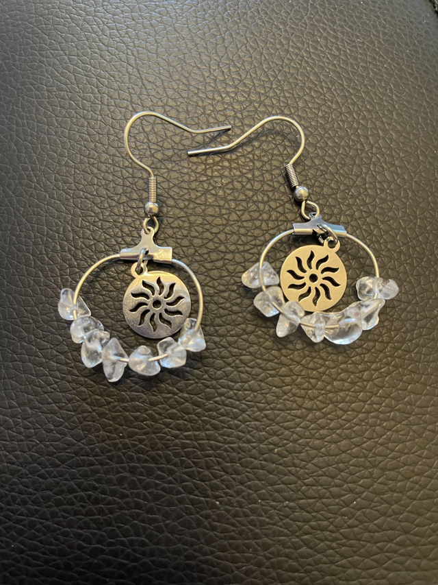 Boucles d'oreilles créoles Cristal de roche chips