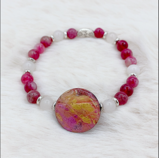Bracelet "Eclat Naturelle ", Quartz Rose, Agate