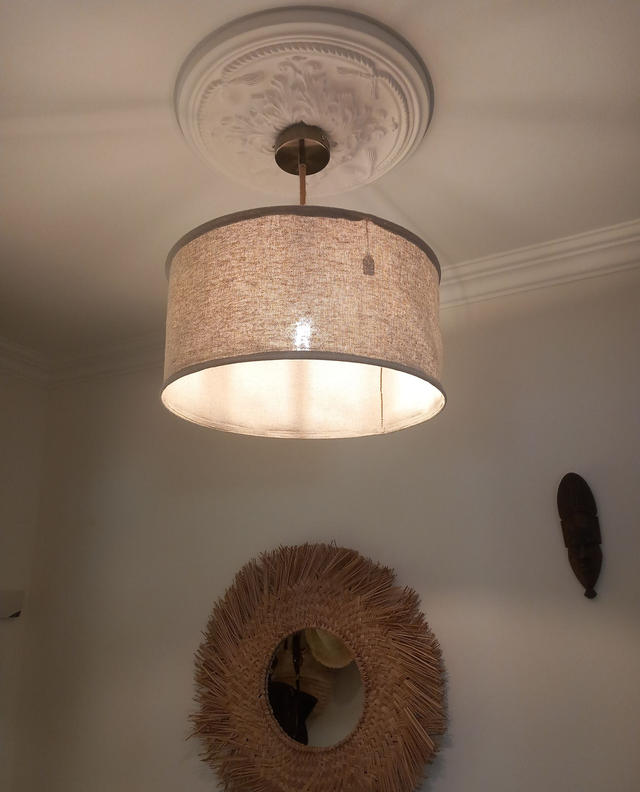 Abat-jour plafonnier en chanvre naturel uni -Suspension diamètre  35 cm ou 45 cm ou 55 cm