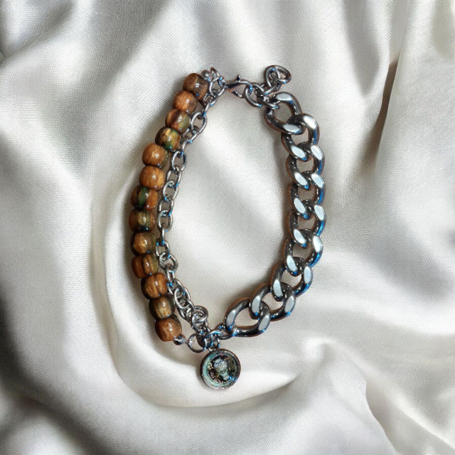 Bracelet homme gourmette et perles