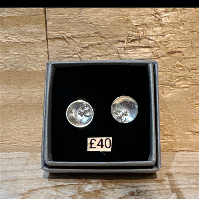 Silver Large Bee Stud Earrings 