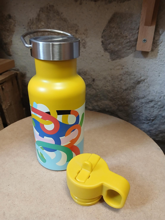 Gourde enfant jaune 2 bouchons