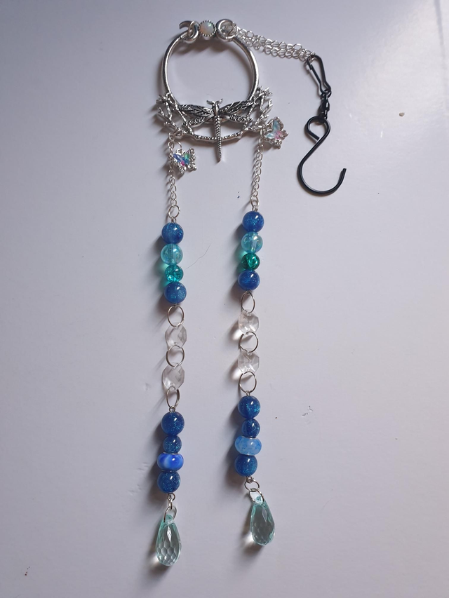 Suncatcher - Dragonfly with Butterfly charms 2 Strand Blue Beads