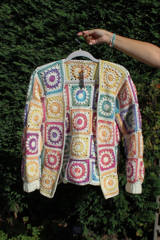 Rainbow and Cream Starburst Granny Square Cardigan