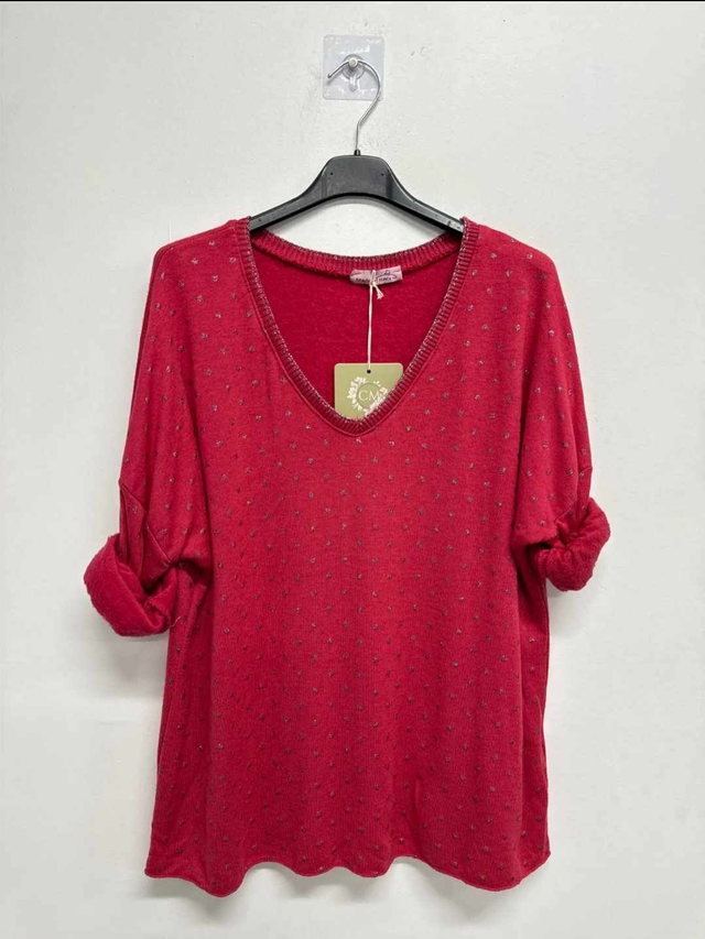 pull rouge a pois  