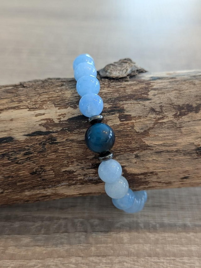 Aigue-marine / Œil de tigre turquoise 