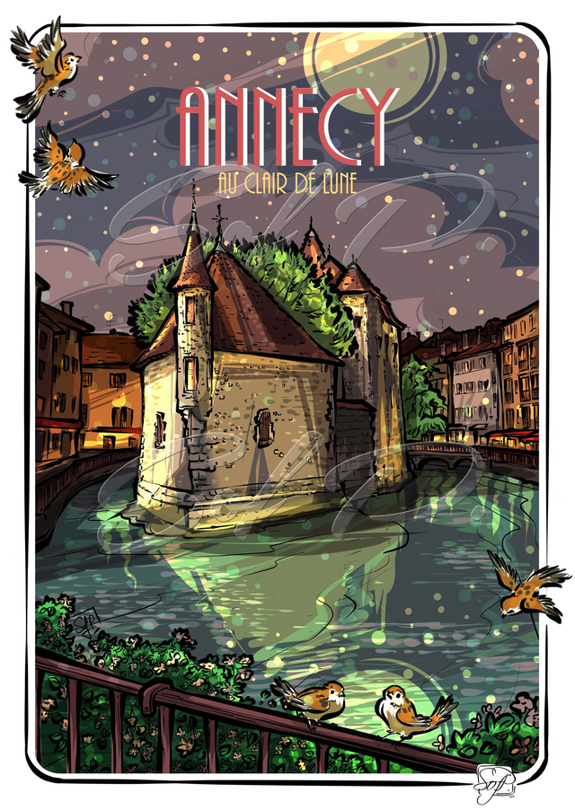 ANNECY le palais de l&#039;île au clair de lune