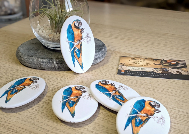 Perroquet Ara Bleu, Broche Soft Touch ovale