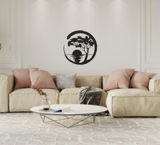 Paysage rond arbre mer (39x39cm) 