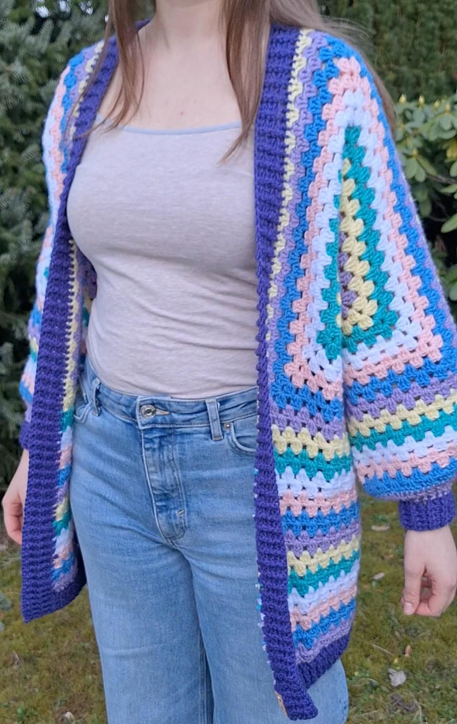 Cardigan Bunt, Gr. M-L (38-42), gehäkelt, lang, handgemacht, handmade Einzelstück - Unikat