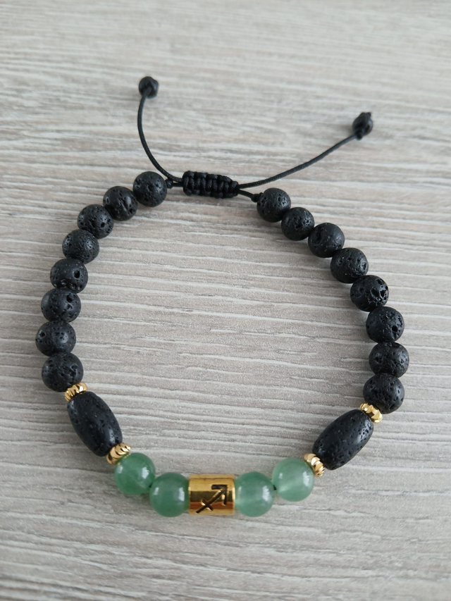 Sterrenbeeld armband Boogschutter - Aventurijn &amp; Lavasteen - verstelbaar (7.028)