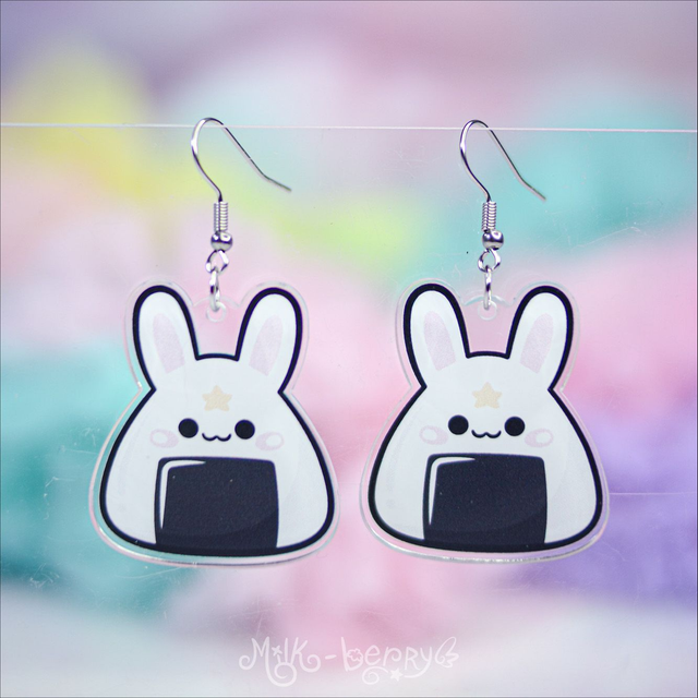 Boucles d'Oreilles Acrylique Onigiri Lapin Bunnygiri
