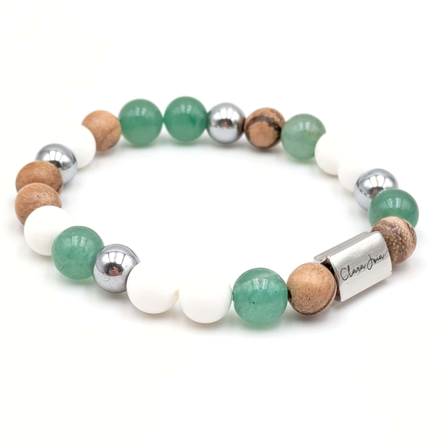 🌊 Bracelet Aventurine, Coquillage &amp; Hématite argentée – Clara Joia