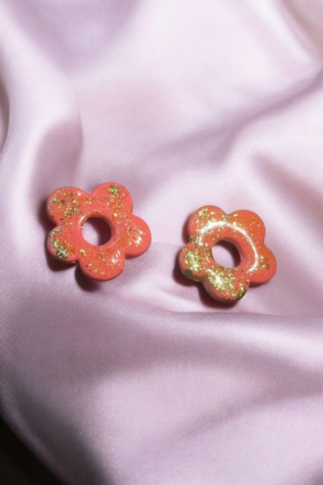 Pampilles interchangeables fleurs orange clair et feuilles dorées pour créole 