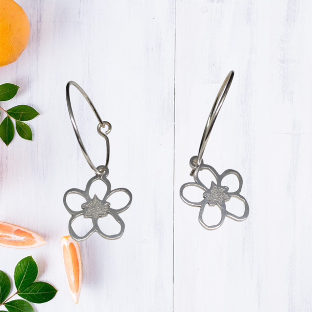 Forget me not 20mm sterling silver hoops 