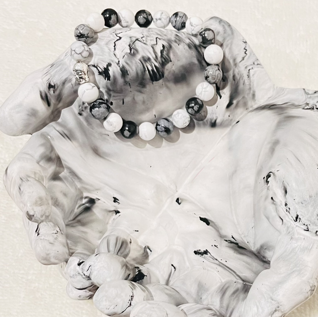 Obsidienne flocon de neige et Howlite 8 mm