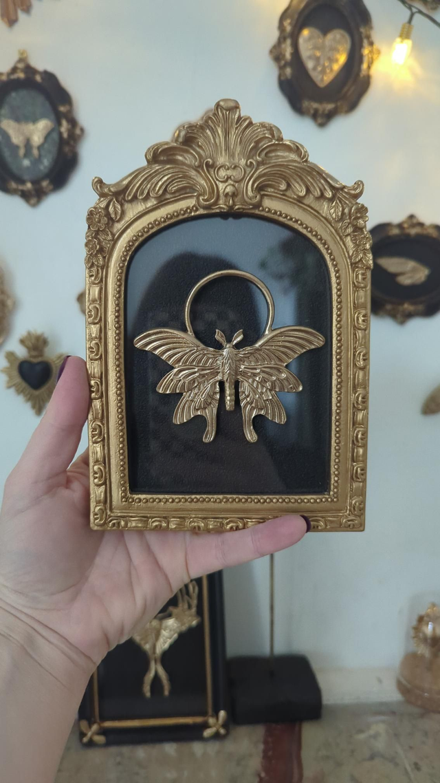 Cadre en arche dorée - papillon de nuit 